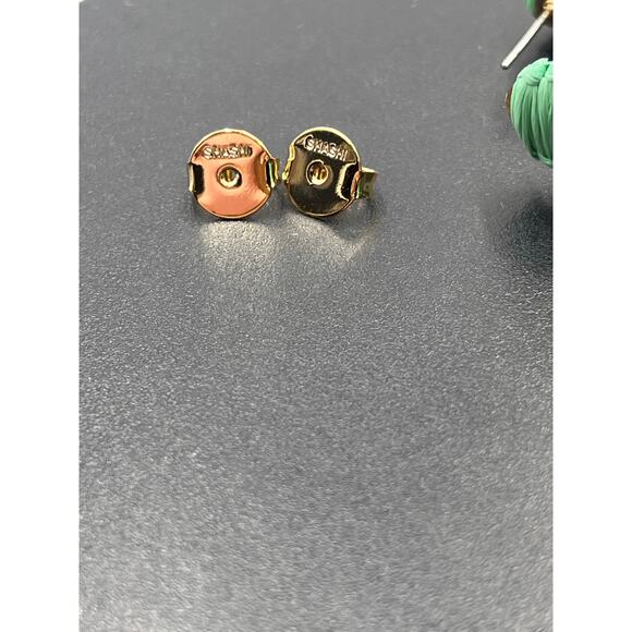 Shashi Designer Naija Raffia Wrapped Green Gold Plated Hoop Earrings - Picture 5 of 8